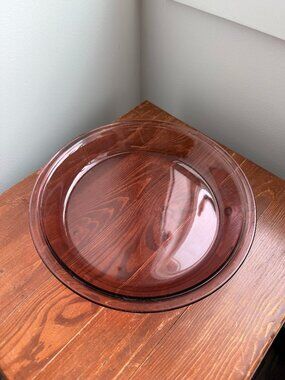 9" Cranberry Pyrex Clear Glass 209 Round Pie Plate Baking Dish Pan